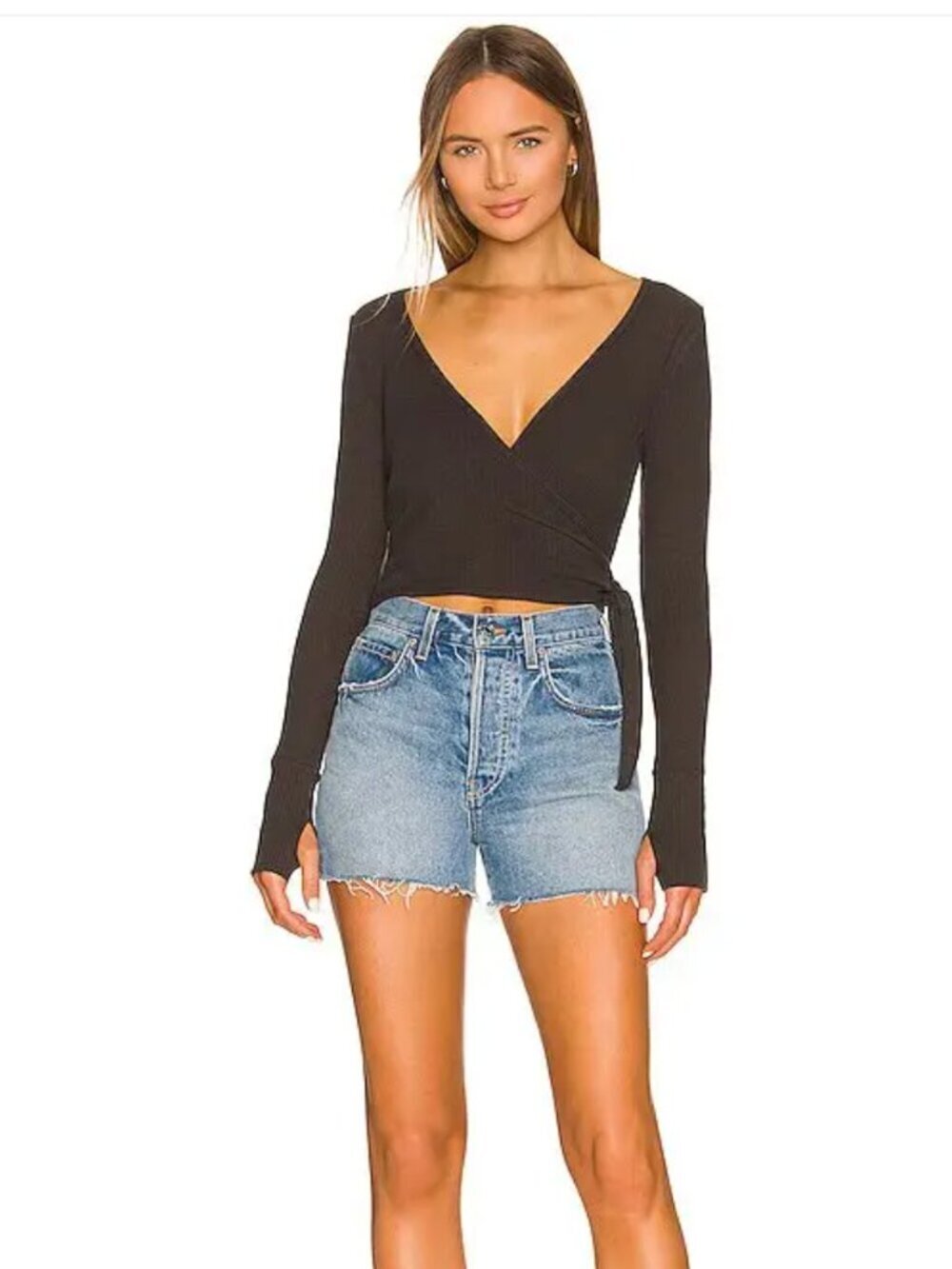 Spiritual Gangster Reversible Ballet Rib Wrap Sweater Brown Size S